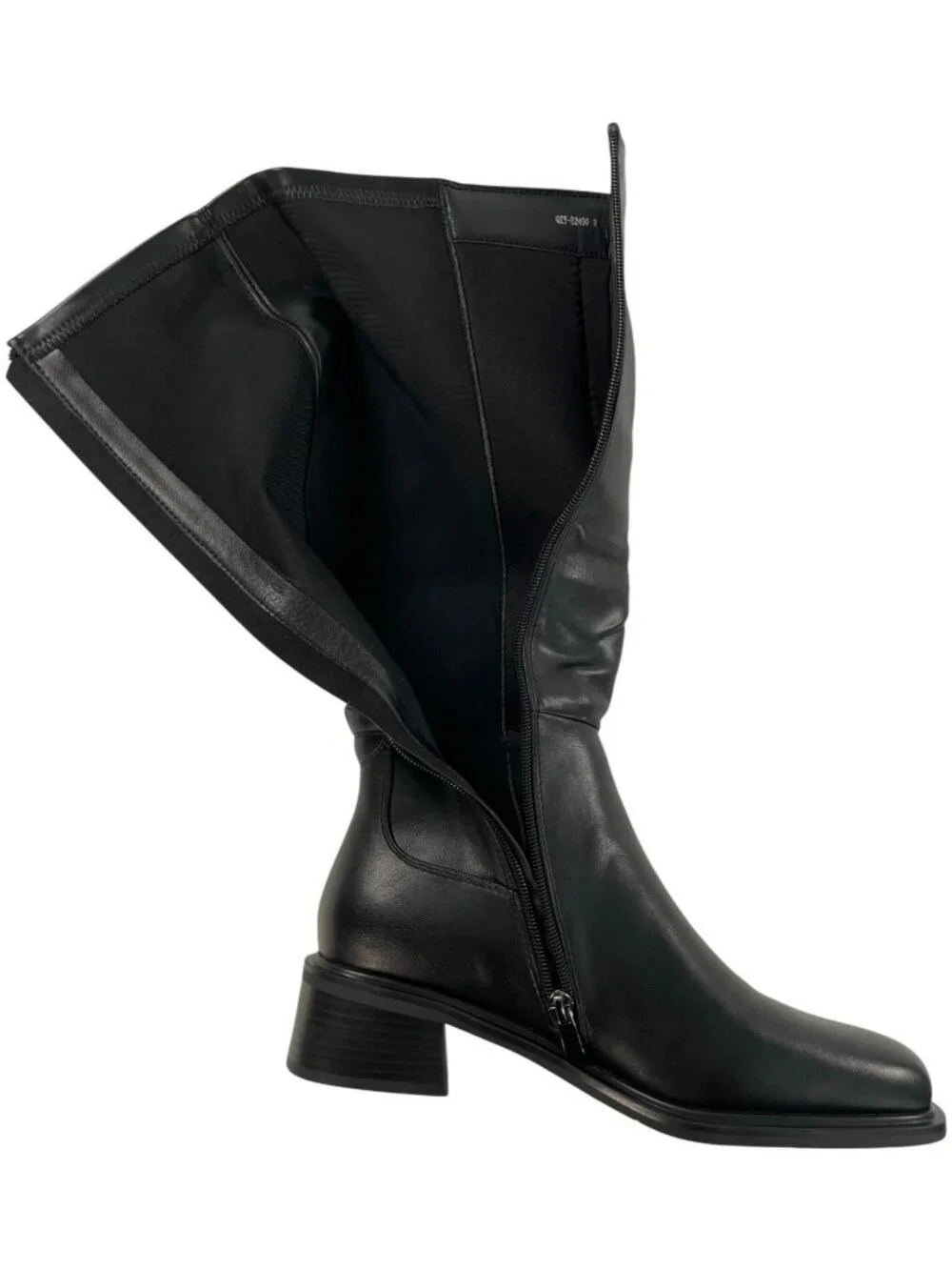 QIY Knee High Black Leather Riding Boots Block Side Zipper Women's Size 9 NEW